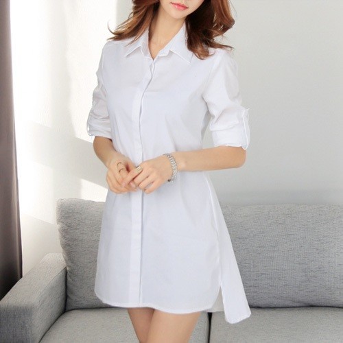 乐天网购女士衬衫连衣裙简约时尚休闲百搭气质文艺淑女宽松韩版