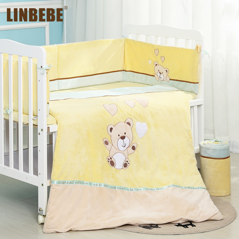 霖贝儿婴儿床围床品五件套含被套被芯 2种面料可选