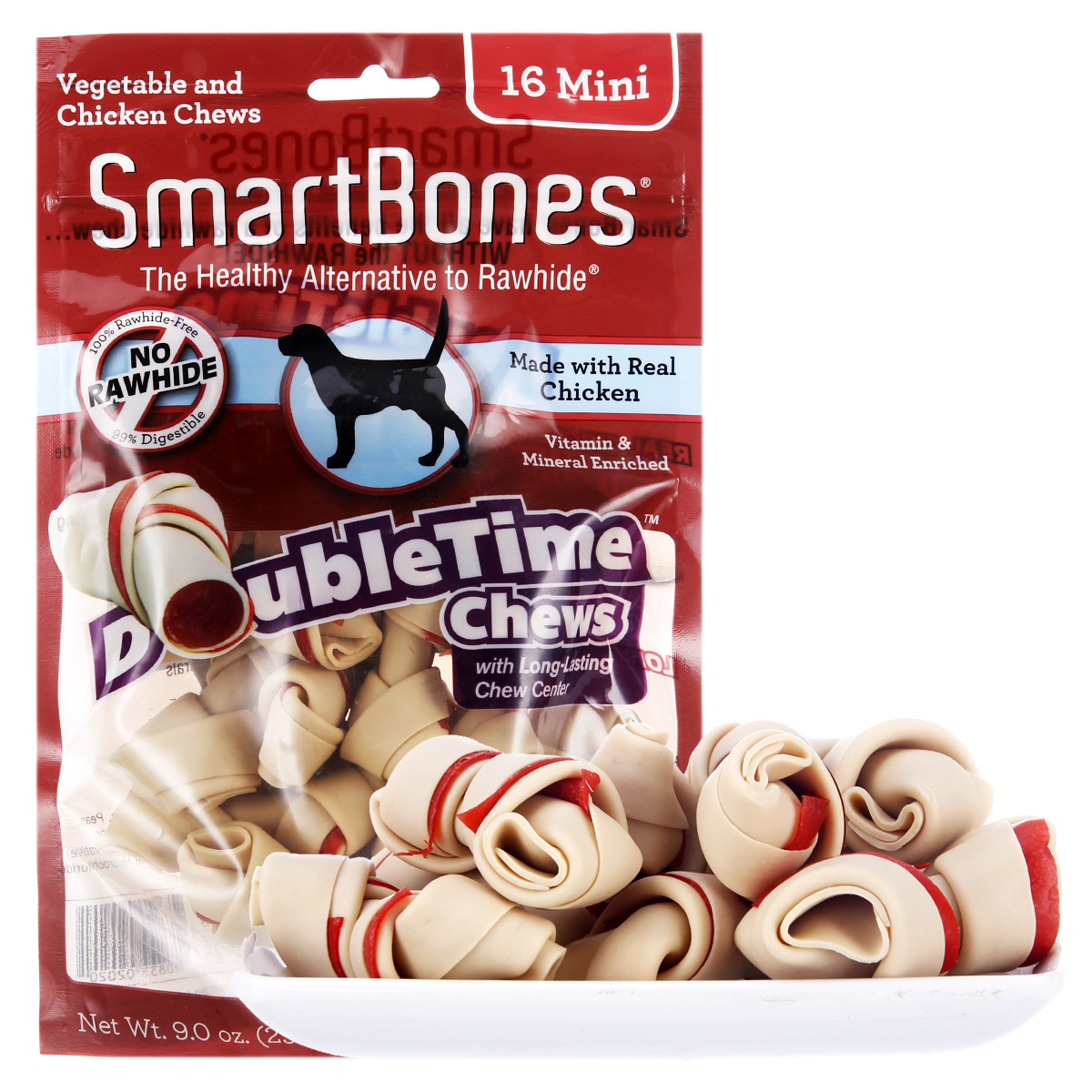 波奇网SmartBones 鸡肉味谷蛋白洁齿骨16支装255g 美国进口狗零食