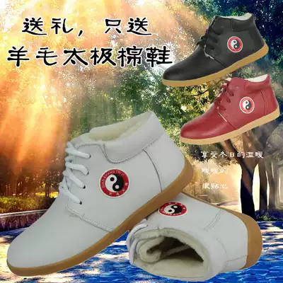 New autumn and winter Taijiquan sports practice shoes cowhide beef tendon bottom thickened wool cotton shoes white black red men and women