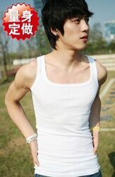 Men's fashionable white wide mouth square collar vest solid color sleeveless singlet camisole men's sweat-absorbent breathable vest