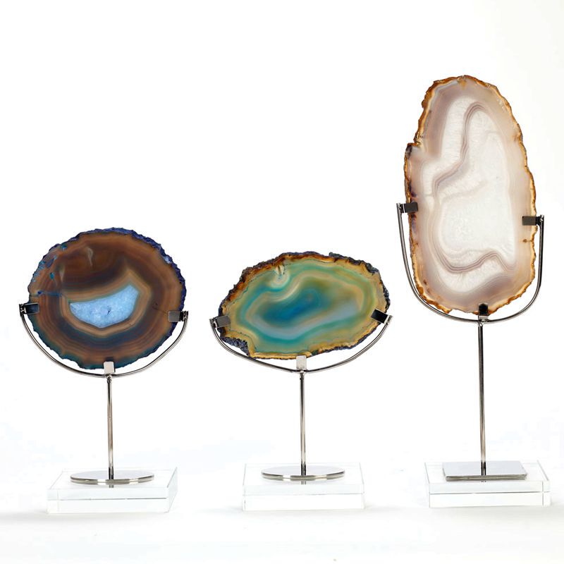 Model House, Hotel, Club, Soft Furnishings, High-End Stainless Steel Agate Stone Crystal Base Ornaments, Post-Modern European Style Home Furnishings