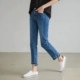 Hàn Quốc mua phụ nữ 2018 đầu xuân mới sang trọng rượu vang phong cách retro hoang dã quần thẳng chín điểm quần jeans - Quần jean quần áo nữ đẹp Quần jean
