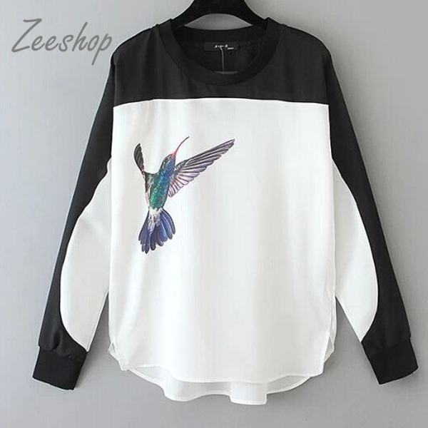 【Zeeshop】圆领飞鸟印花撞色衬衫 z1360台湾官网直邮进口