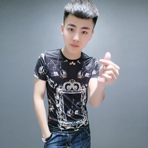 Spirit guy Ice Silk half sleeve T-shirt male summer new slim short sleeve T-shirt youth Korean trend flower shirt top