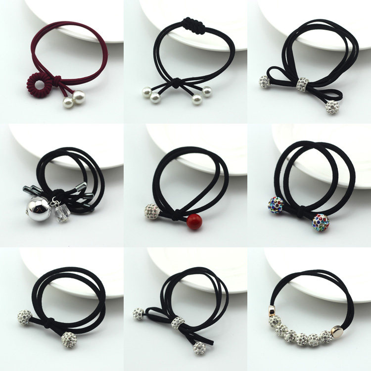 Han Edition Hair Accessories String Beads Hair Circles Water Drill Hair Circles Double Root Multiple Rubber Fascia Crystal Heads Flower Spherical Hair Circles Butterfly Rings