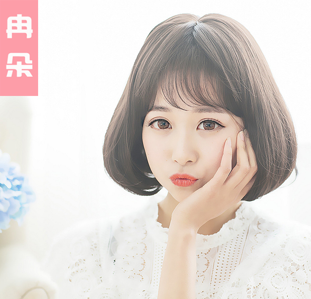 假发短发女手织大头皮空气薄刘海 蓬松BO头梨花 短卷发波波假发套