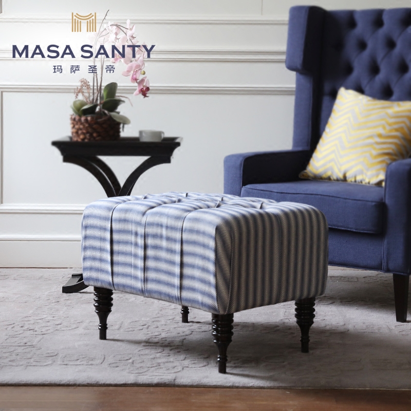 American blue striped footrest solid wood soft bag foot pedal change shoe stool bedroom sofa stool living room furniture refurbishment