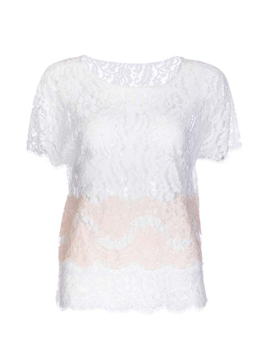 Dolce&Gabbana 白色拼粉色蕾丝设计上衣