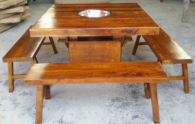 Old elm furniture log solid wood wooden furniture dining table and chair combination dining table table simple hot pot table