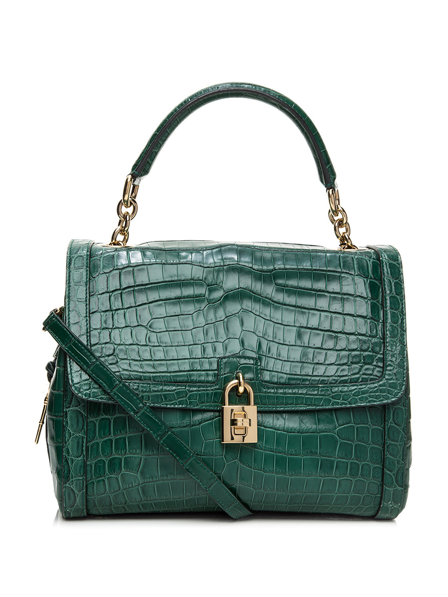 Dolce&Gabbana 墨绿鳄鱼纹锁扣饰手提肩包
