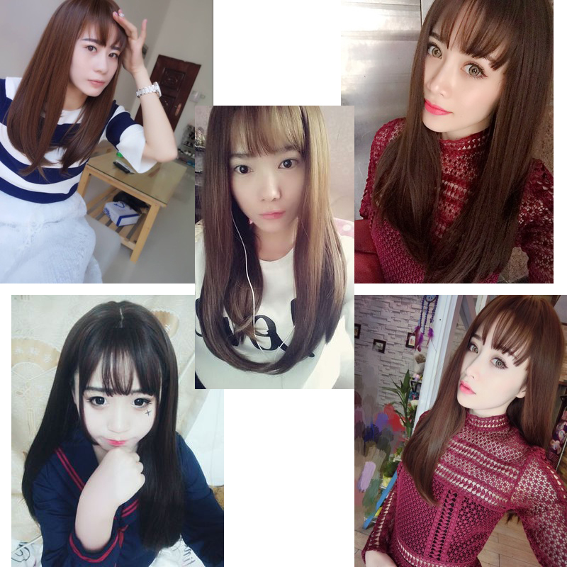 品秀假发 女 内扣直发自然内歪长直发假发空气自然刘海修脸款FF