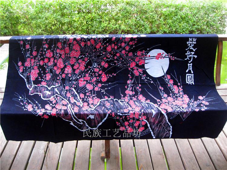 Wax dyeing long table cloth Anshun batik hanging cloth Guizhou wax dyeing monolayer wall-mounted painting handmade cloth tea table cloth-Taobao