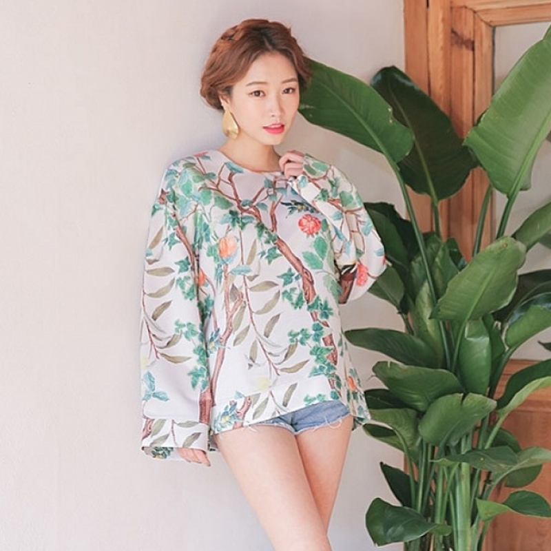 韩国stylenanda官方正品 秘密花园印花宽松衬衣-象牙色