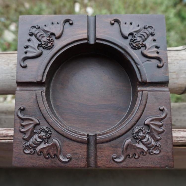 Yuanming Green tea tray factory Carved ebony ashtray Lucky star High-grade craft gift decoration Gift good products