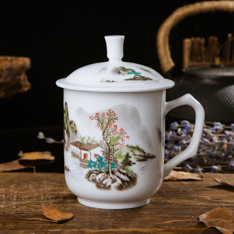 Jingdezhen ceramic cups with cover the custom blue and white ipads China cups cups water glass cup gift office meeting