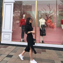 One-piece dress 2020 new summer shirt with dress temperament slim and long dress French retro skirt Hills over knee