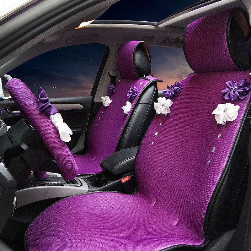 汽车坐垫 新款蝶恋花优雅紫气女士透气四季车用车载免绑座垫车垫