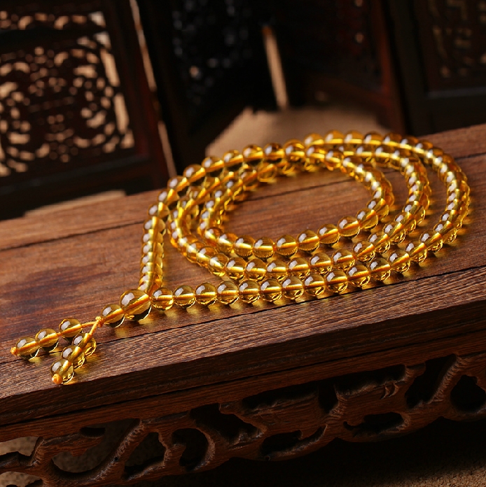 Natural crystal Brazil yellow crystal 108 0 6mm Buddha - bead bracelet for the fortune career string semi - gem