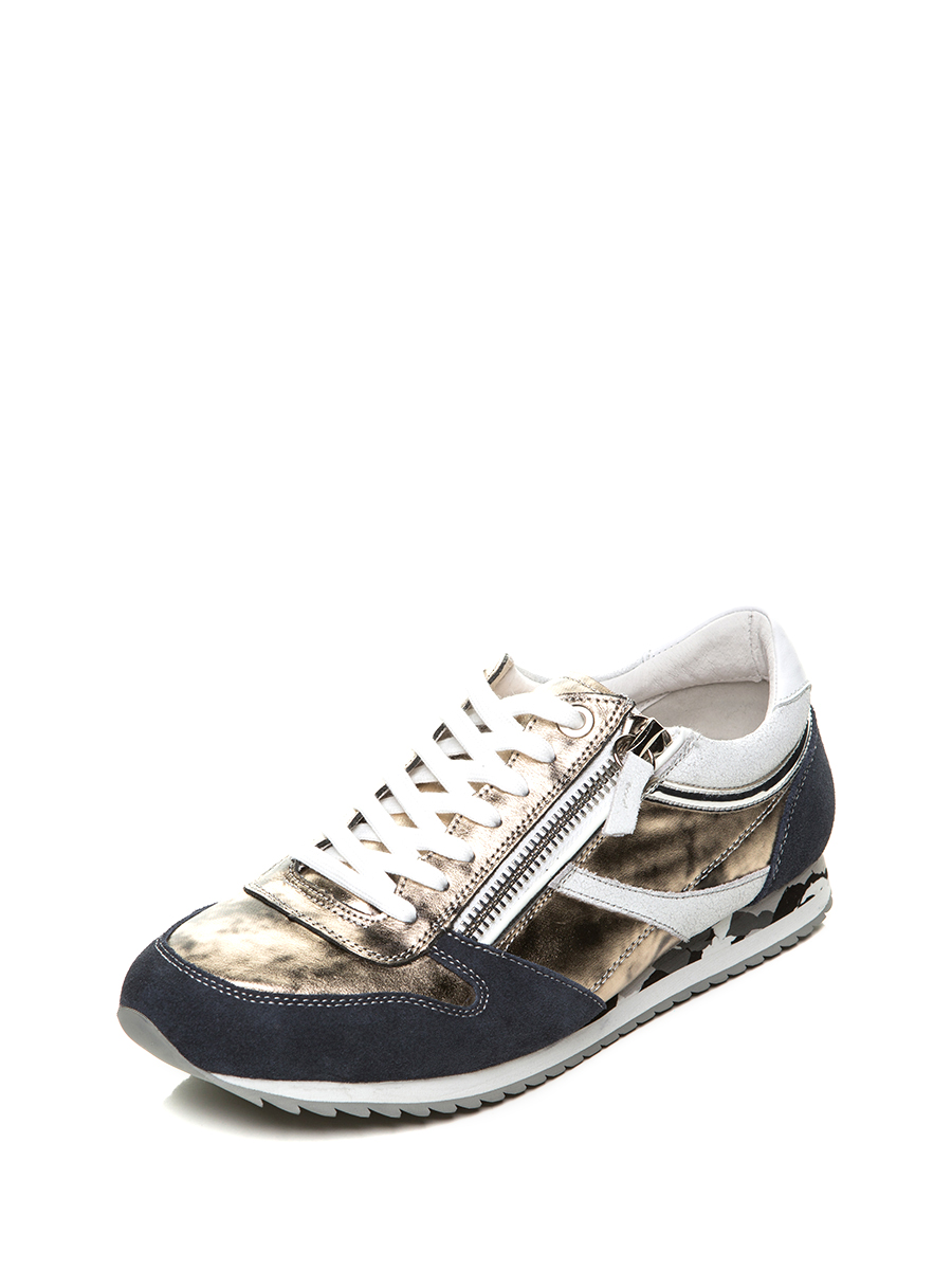 TRANOI 金色拼黑色拉链配饰系带休闲鞋