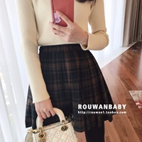 171207ROUWANBABY2017 váy ngắn mới đại học sang trọng xếp li váy mùa đông váy nữ mùa thu và mùa đông chân váy đen
