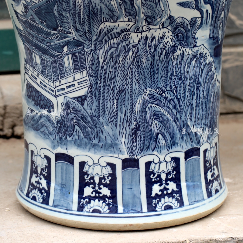 Jingdezhen blue and white landscape general tank hand - made ceramics vase sitting room ground adornment furnishing articles opening gifts