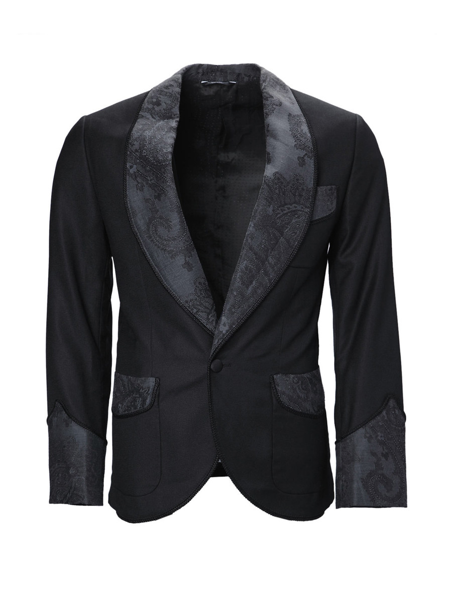 Dolce&Gabbana 黑色青果领佩斯利花纹饰西装外套