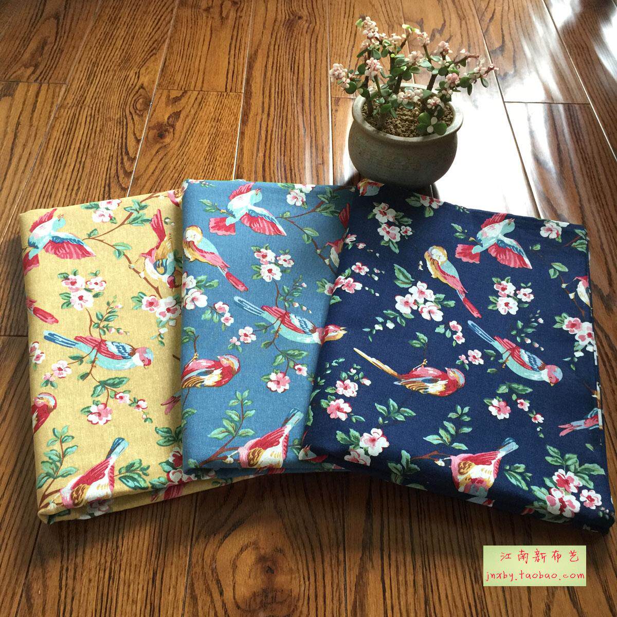 棉麻日式花鳥和風布料服裝洋裝面料窗簾桌布牆布花布背景