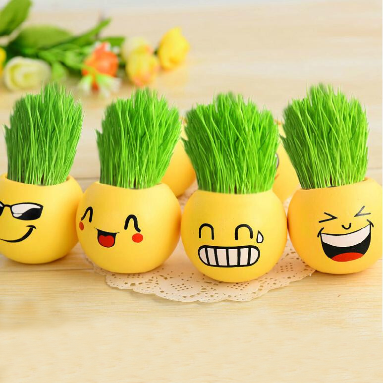 Creative Grass Head Doll Table Mini Plant Potted Cartoon Cute Smiley Face Office Cultivated Balcony Small Bonsai