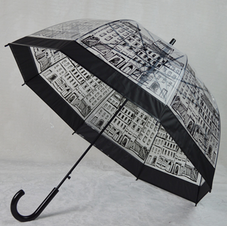 British-Style Architectural Automatic Arched Transparent Umbrella for Women, Long-Handled Umbrella, Creative Retro Sun and Rain Umbrella 
