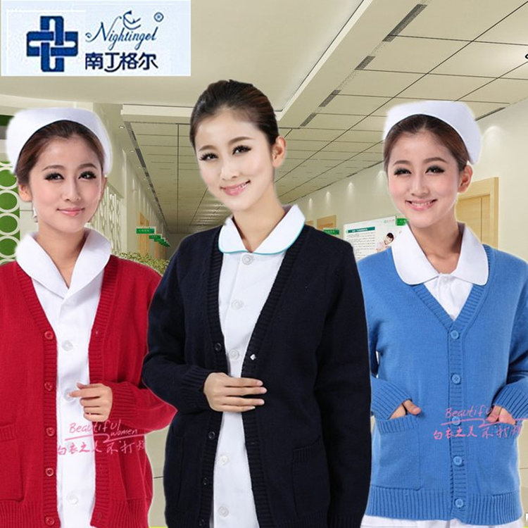 Nightingale nurse sweater cardigan coat navy blue V-neck doctor sweater sweater warm plus velvet thickening