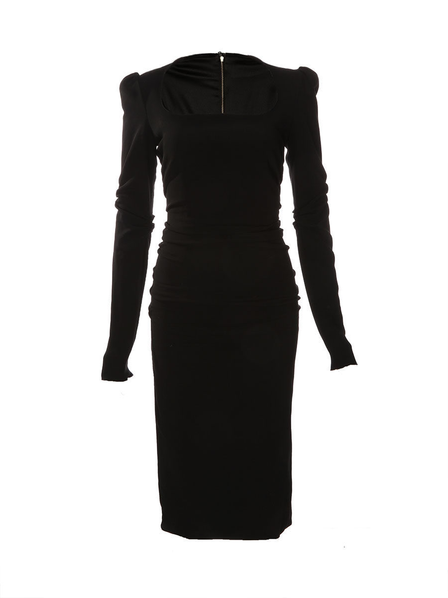 Dolce&Gabbana 黑色方领长袖修身连衣裙