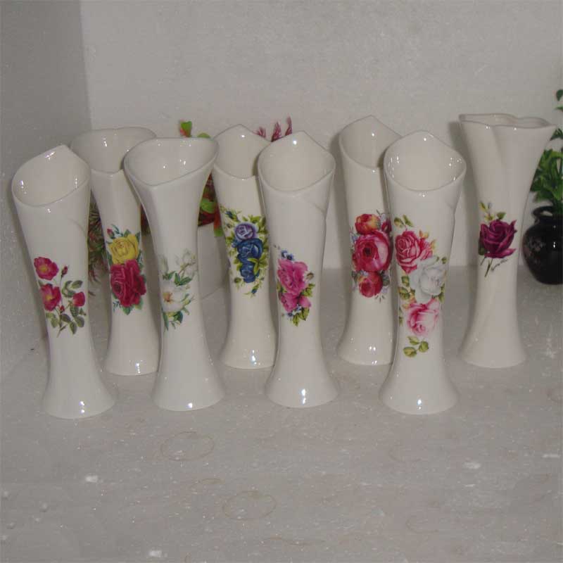 Ceramic Modern Printing Vase Creative Flower Utensil Living Room Decoration Dried Flower Simulation Flower Hand Color 5pcs