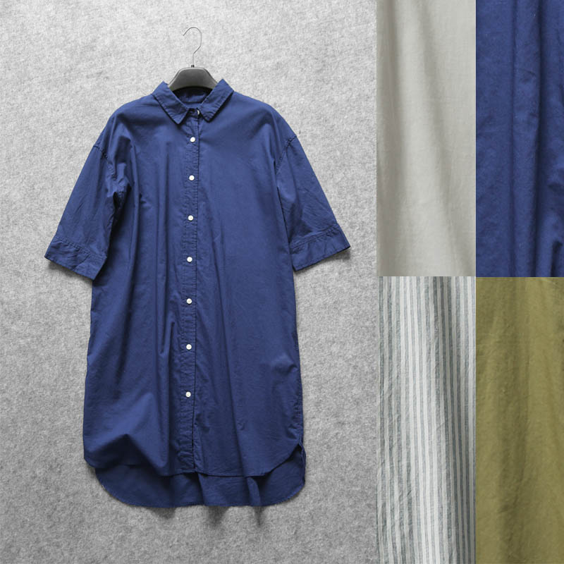 072B 0719 Retro Square Collar Loose Straight Drop Shoulder Three-quarter Sleeve Mid-Length Shirt