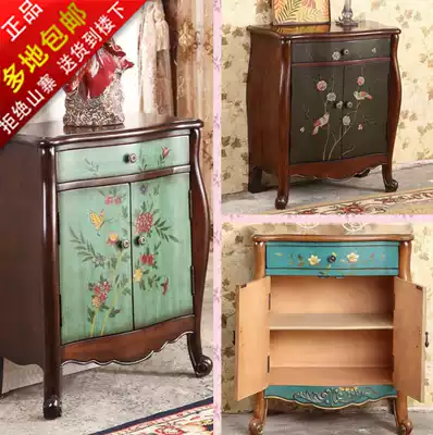 American country bedside cabinet pastoral Chinese porch cabinet painted hand-painted carved storage decoration cabinet furniture