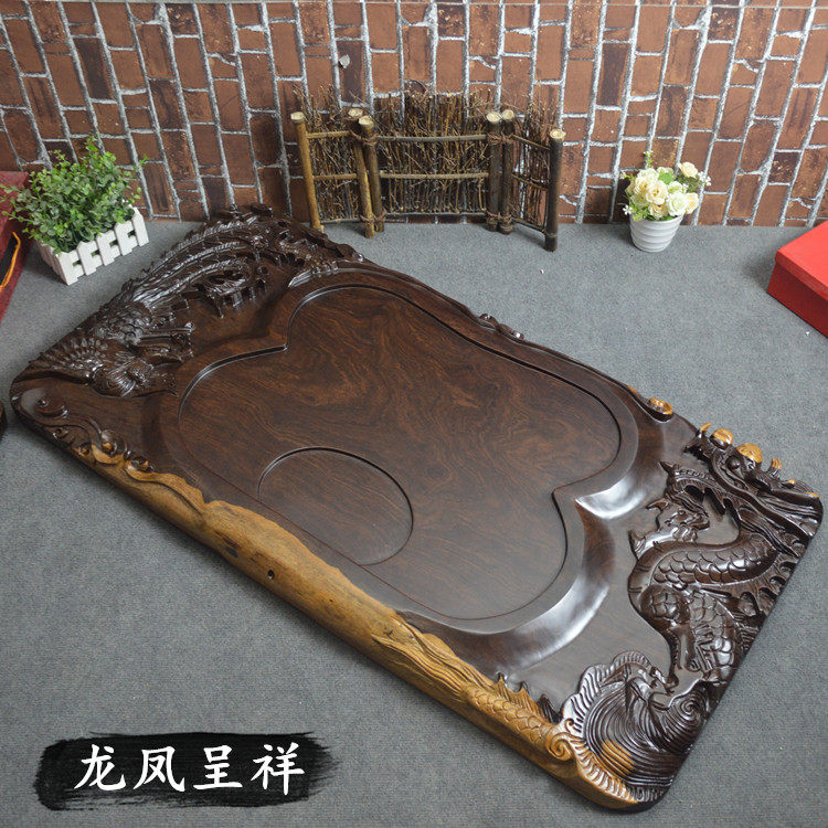 Black sandalwood tea tray Longfeng in Xiangxiang Solid wood tea tray Tea Sea Tea Taikongfu Tea with trays-Taobao