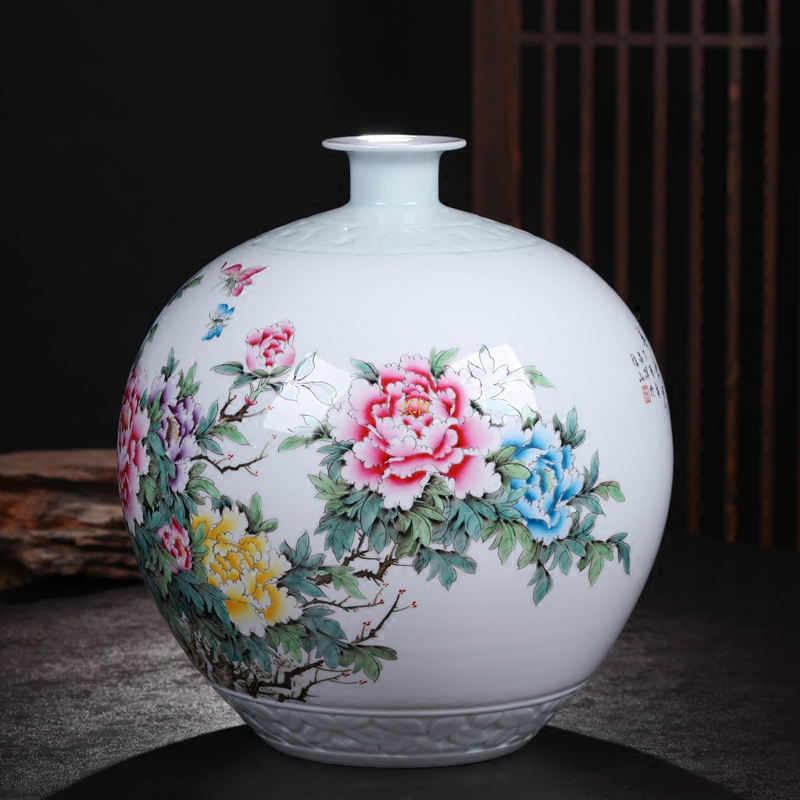 Jingdezhen ceramic vase famous hand - made pastel vase peony pomegranate furnishing articles of new Chinese style living room decorations