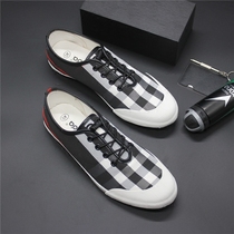 2020 spring new Korean version canvas shoes mens low-top plaid casual shoes breathable trend lace-up single shoes youth skate shoes
