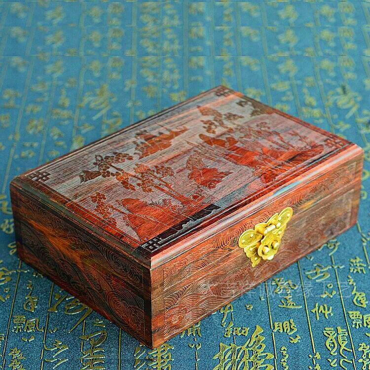 Redwood Box Chinese Retroit Play Jewelry Jewelry Carryboard Screen Box Seal Box Red Box Pu-jewelry Tea Box