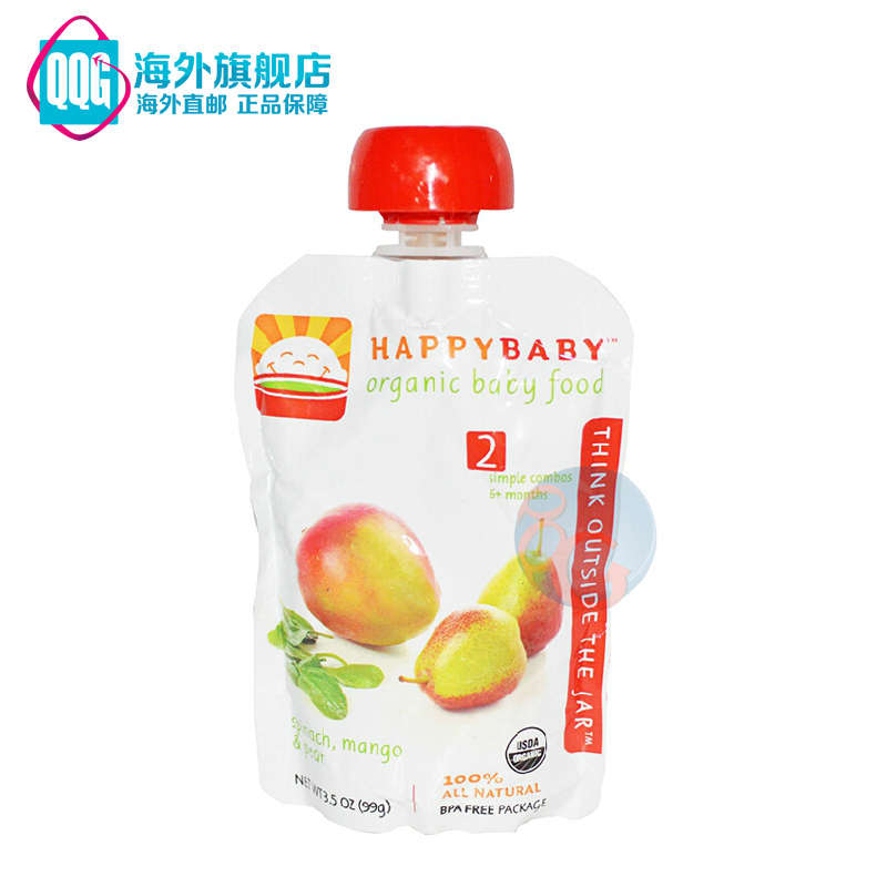 美国直邮 禧贝HappyBaby有机果泥蔬菜泥菠菜芒果梨 99g克