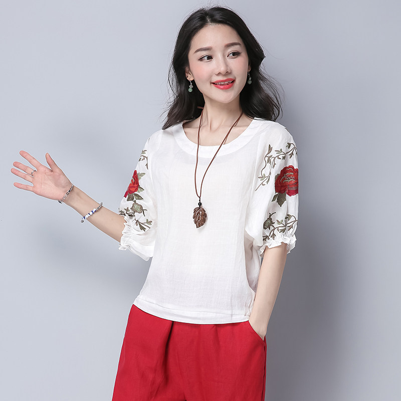 夏装新款两件套女装2017棉麻刺绣民族风文艺套装女休闲宽松