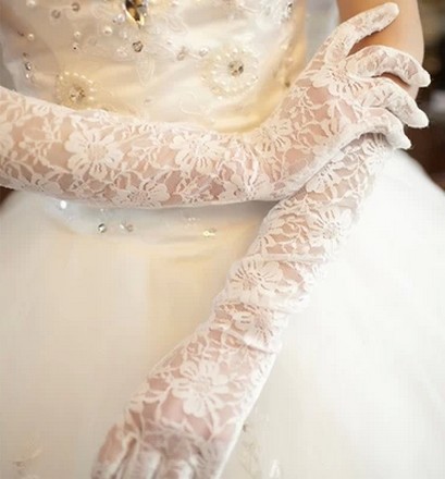 Bridal wedding yarn dress accessories Long lace gloves Performance Beige white Red Black sunscreen Photo studio supplies