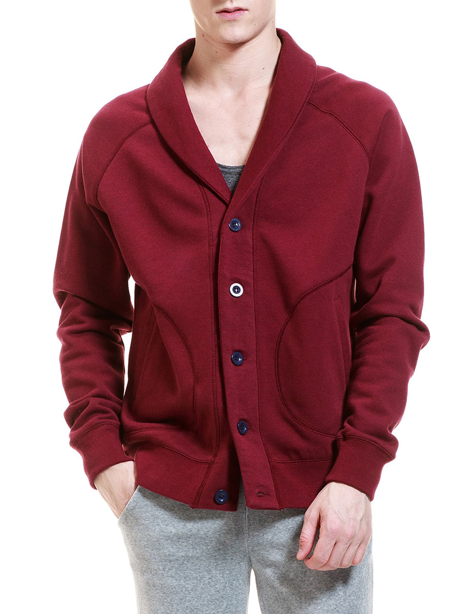 ROYAL VELVET|酒红色纯棉经典男士青果领卫衣