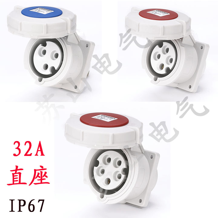 32A 220 380V waterproof industrial socket straight seat concealed aviation connection 3P IP67 3 4 5 cores