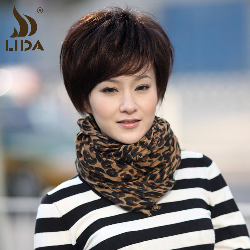 新款真发假发女短发真人发丝 短直发 短发女中老年假发妈妈假发套