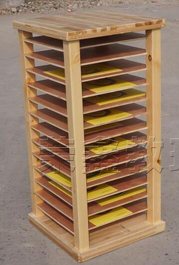 Children's painting paper storage rack multi-layer art painting paper rack kindergarten solid wood four-way mobile painting paper rack rack