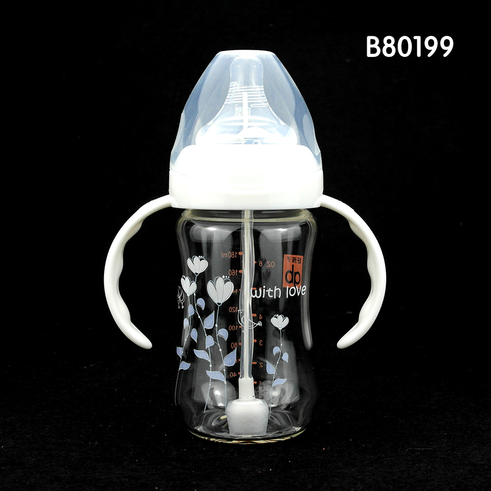 好孩子 母乳实感 宽口径 握把吸管玻璃新生婴儿奶瓶180ml B80199