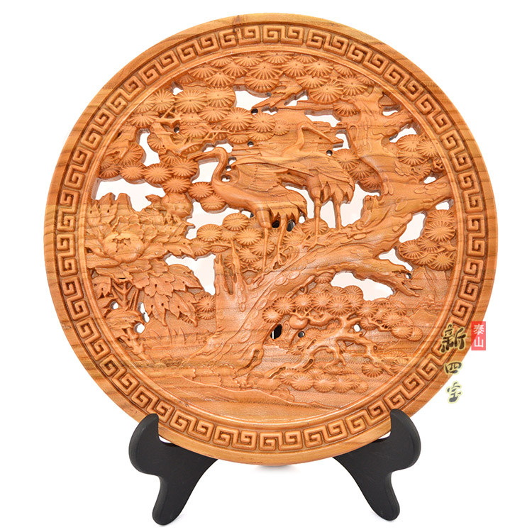 Natural Peach Wood Pine Crane Extended Year Wood Carving Swing Piece Pendant Living-room Home Residence Ornament Seniors Birthday Wish Birthday