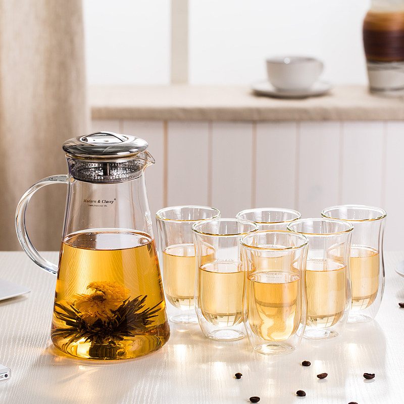 Telet anti-explosion glass-cup water tool suit Creative cold kettle suit Flower tea with water glass suit