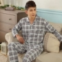 Mùa xuân và mùa thu Bộ đồ ngủ nam trung niên Mùa thu và mùa đông Bộ đồ ngủ bằng vải cotton trung niên cho nam tay dài kích thước lớn áo ngủ nam